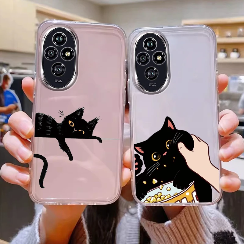 For Honor 200 400 Lite Pro Case 200 Smart Fashion Flowers Painted Black Cat Clear Silicone Phone Cover Fundas Cat Couple Coque