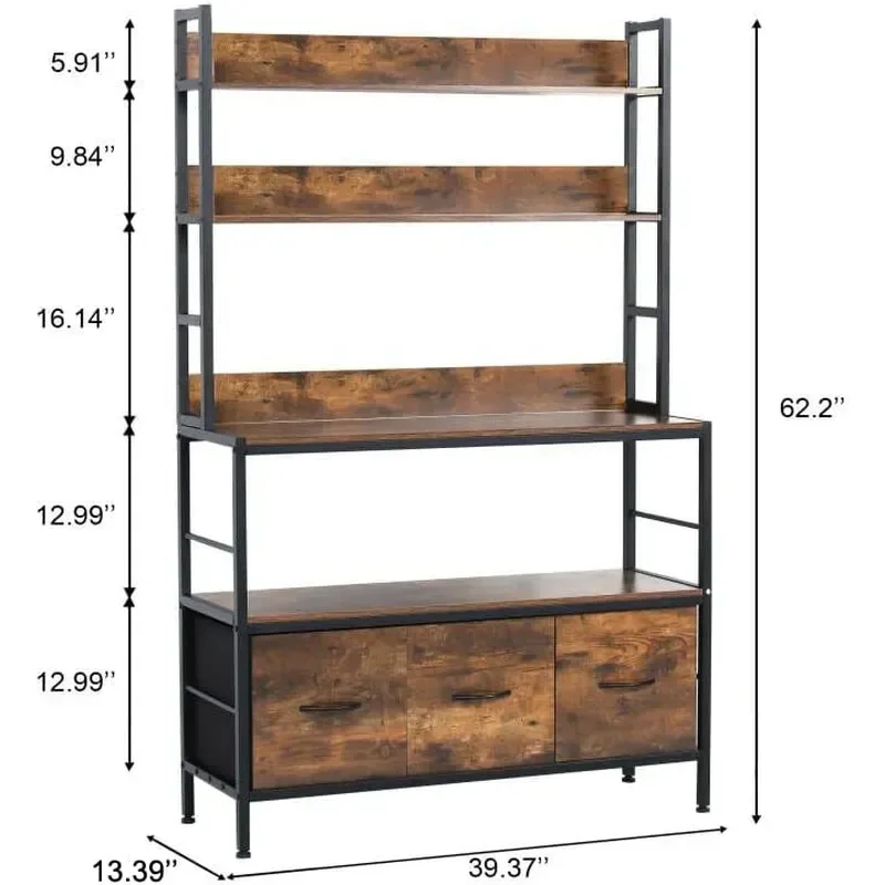 Kitchen Bakers Rack with Baskets 5 Tier Free Standing Storage Shelf Rack Industrial Microwave Oven Stand Metal Kitchen Rack
