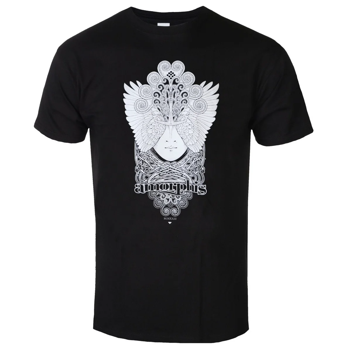 Amorphis Black White Nordic Myth Battle Engraving Graphic Print T Shirt, Vintage Warrior Giant Bird Art Pattern Tee