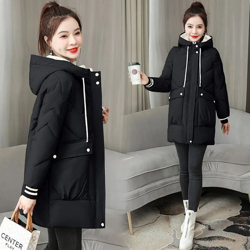 2023 New Women Winter Cotton-padded Jacket Long Korean Version of The Little Loose Outerwear Thick Fashion Hooded Coat