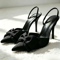 Luxury Silver High Heeled Sandals Women Sexy Pointed Toe Back Strap Thin Heels for Women Elegant Bow Design Banquet Dress Shoes