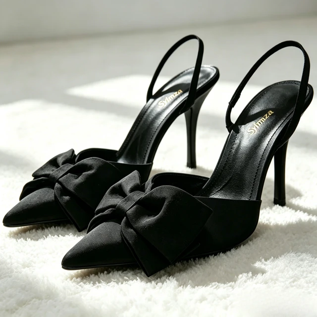 Luxury Silver High Heeled Sandals Women Sexy Pointed Toe Back Strap Thin Heels for Women Elegant Bow Design Banquet Dress Shoes