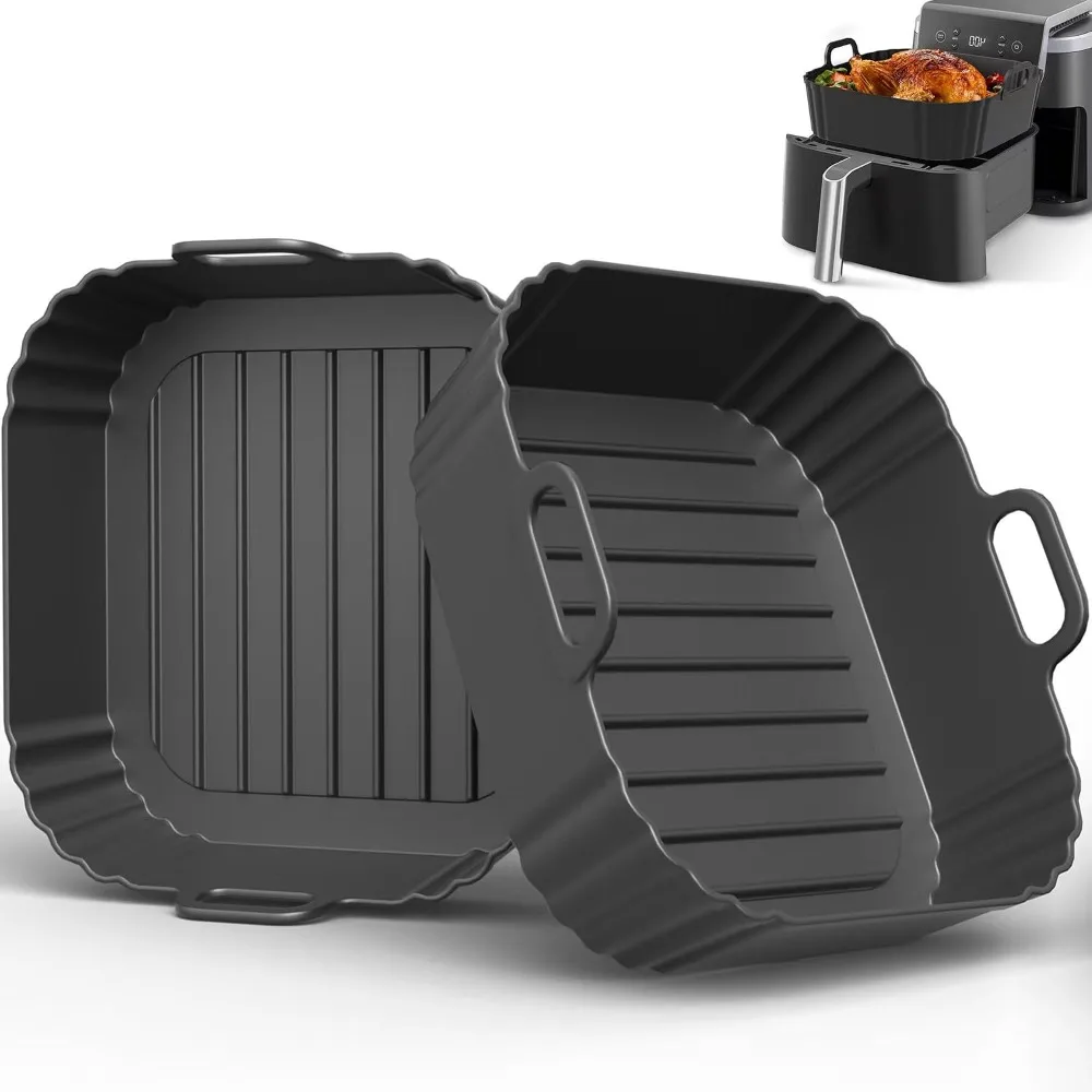 Square Air Fryer Silicone Pot Liner Food‑Grade Reusable Non‑Stick Silicone Basket with Handles for Air Fryer Baking Accessories