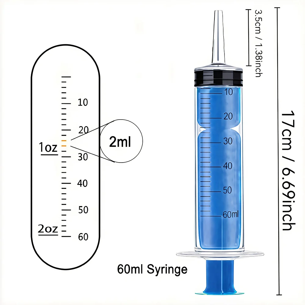 1 X 60ml Colored Syringe with Cap, Available in Various Colors, Suitable for Scientific Laboratories, Liquid Measurement, Liquid Dispensing, Oiling or Gluing, Etc., Green, Blue, Yellow, Red, Orange, Purple, with Clear Graduations, Versatile for Multiple Uses
