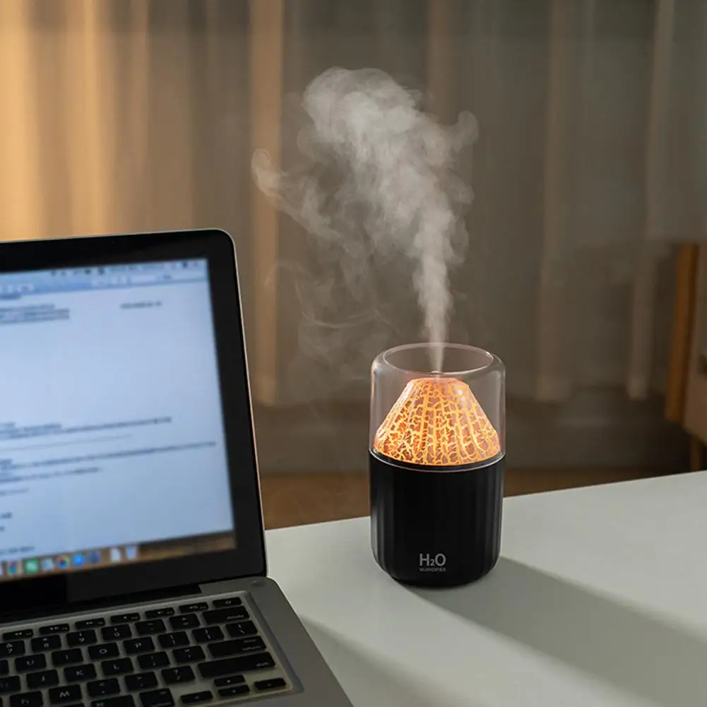 =New=Volcano Humidifier With Colorful Atmosphere Light Dual Mist Mode Generous Water Capacit Flame Humidifier Home Improvement