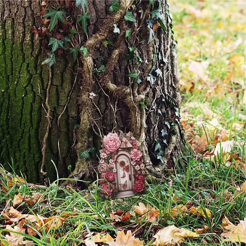 Miniatur Tür Holz Fee Garten Miniaturen Elf Fee Tür Hof Skulptur Fee Garten Kunst Türen für Outdoor-Bäume Fee nach Hause