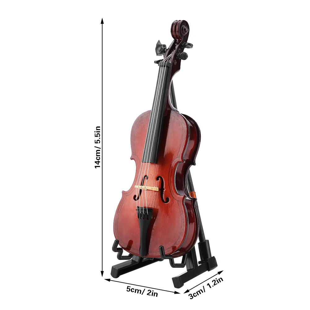 14cm Wooden Miniature Cello Replica with Case Instrument Model Musical Gifts Ornaments for Bookcase Desk Home Decoration