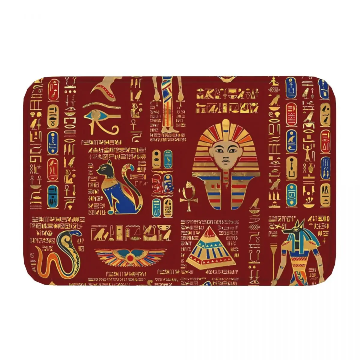 Non-slip Doormat Egyptian Hieroglyphs And Deities On Red Bath Kitchen Mat Outdoor Carpet Home Pattern Decor