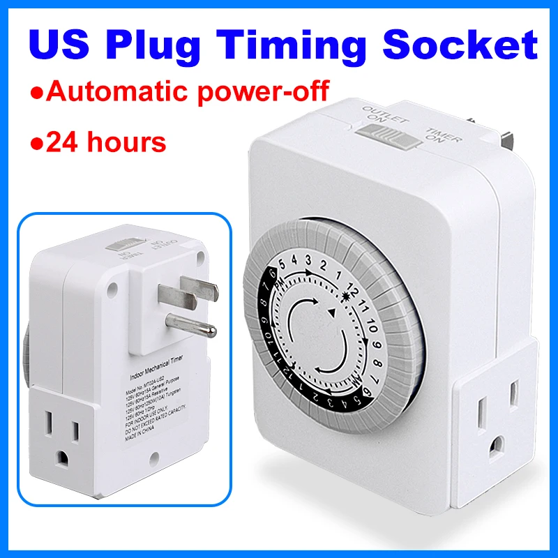 US Plug 24 Hours Timer Switch Socket Mechanical Timing Socket Outlet Auto Power Off Two Modes Loop Switch Programmable Socket