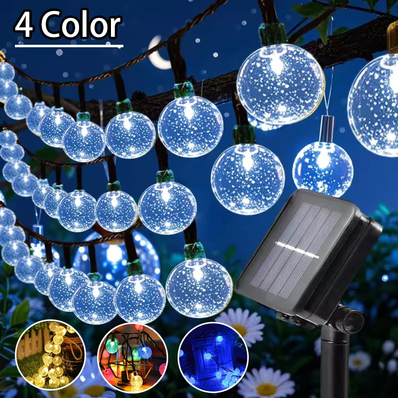 Solar Lights for Outside LED Solar String Lights Waterproof Crystal Globe Light with 8 Modes Garden Light Party Wedding Decor