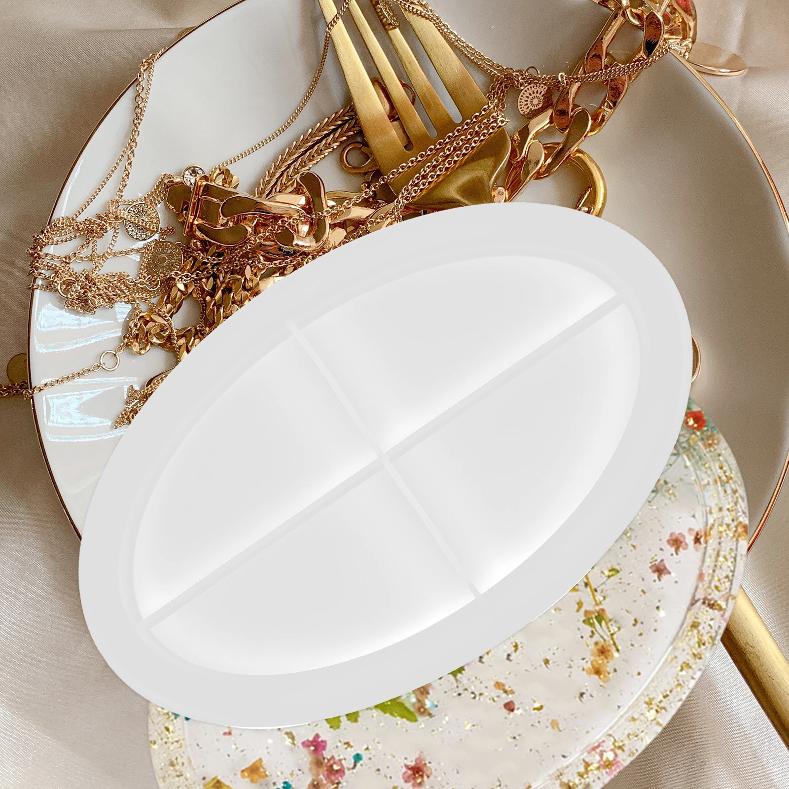 

Epoxy Resin Mold Jewelry Tray Making Silicone Molds Oval Dish Holder Flexible Practical Easy Clean Delicate Themed Trays Gift