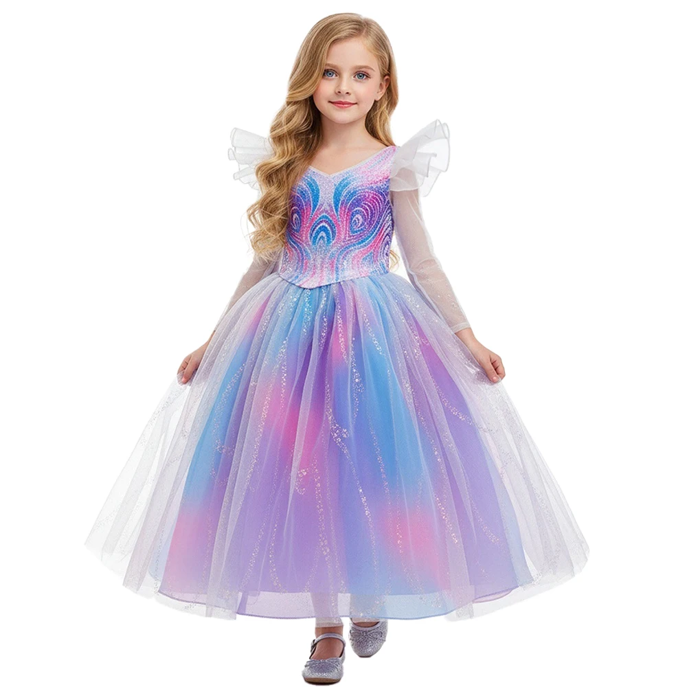 

Witch Princess Glinda Dress Tulle Long-Sleeve Purple Dresses Beautiful Girl Birthday Party Costume Character Roleplay Tutu Dress