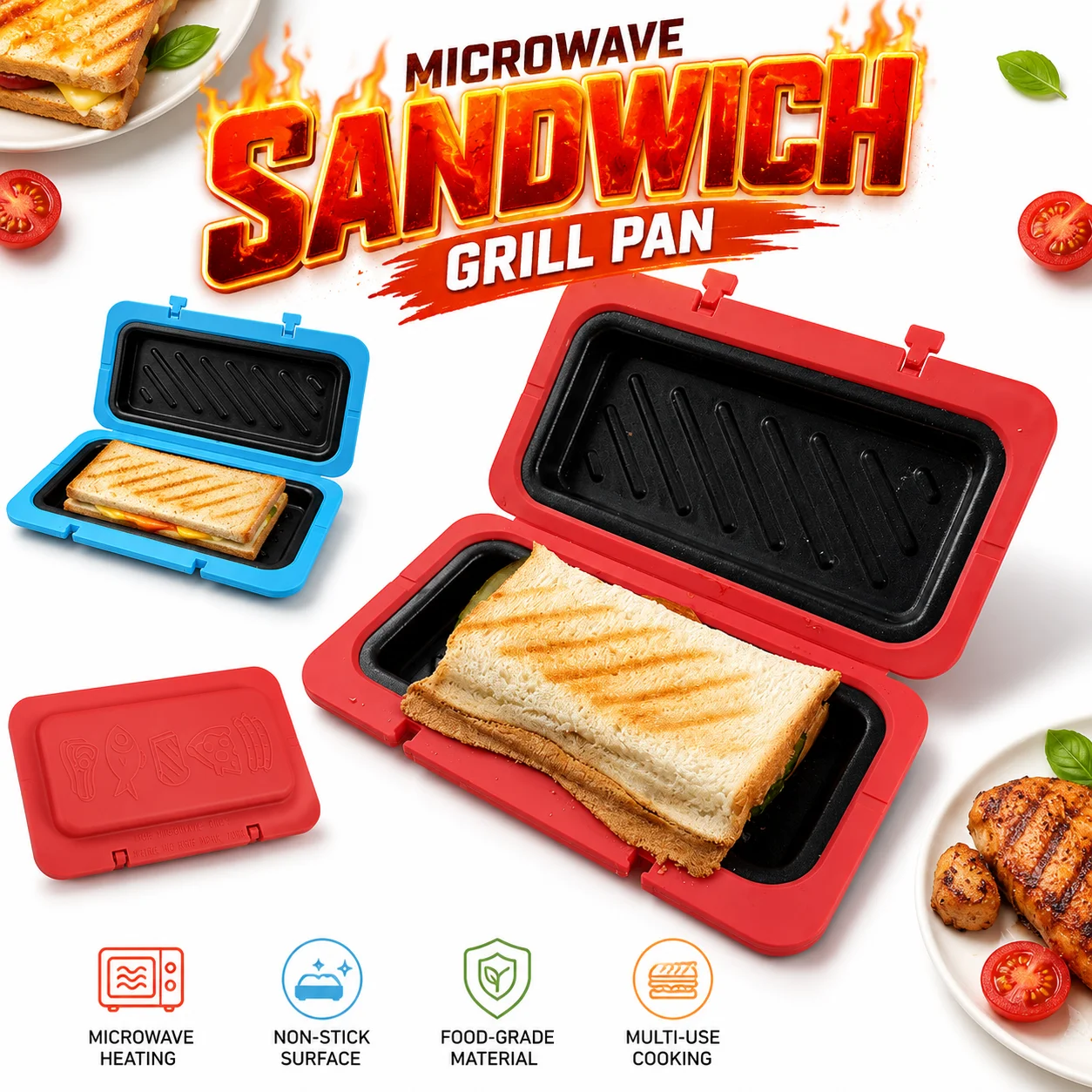 Microwave Sandwich Grill Pan Nonstick Panini Press Sandwich Maker Mini Toaster Pan Fast Breakfast Baking Pan Kitchen Accessories