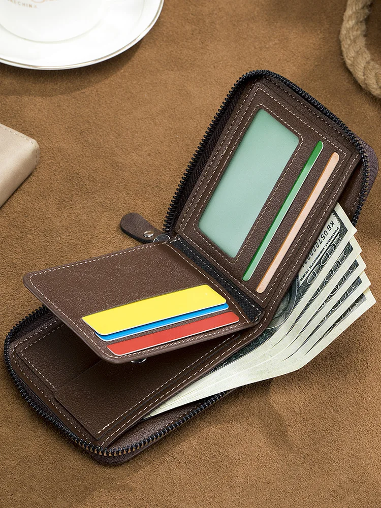 Men's Short Wallet Solid Color Youth Minimalist Tri-Fold Money Clip Multi-Function Coin Purse