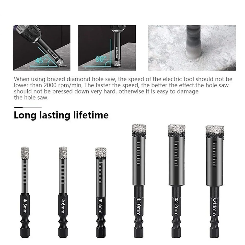 

Hexagonal Shank Brazed Dry Ceramic Tiles Diamond Drill Bits 6mm-12mm Hole Saw Marble Ceramic Granite Porcelain Cup Saw Hole Open