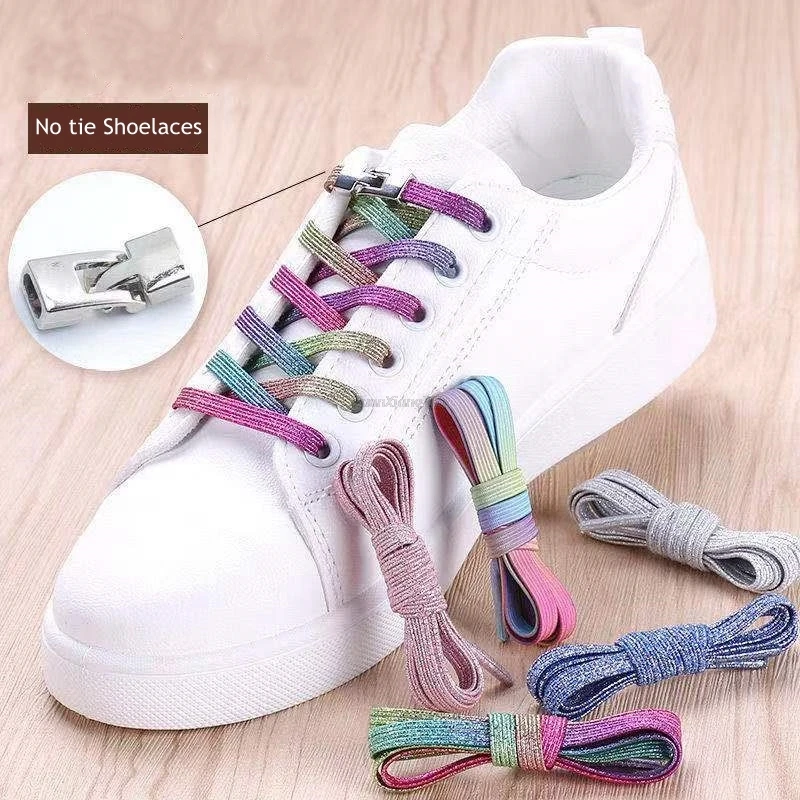 1Pair Colorful Shoelaces Without Ties Cross Lock Elastic Laces Sneaker Strap Rainbow Gradient Shoe Lace for Men Women Sport Shoe