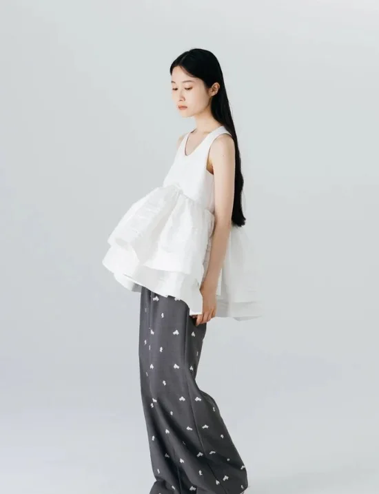 

Sweet Fashion Double Layer Ruffle Top Bib Y 24 New Model Star Field Home Women's Shirt Elegant Chic Style 100% Other Mat...