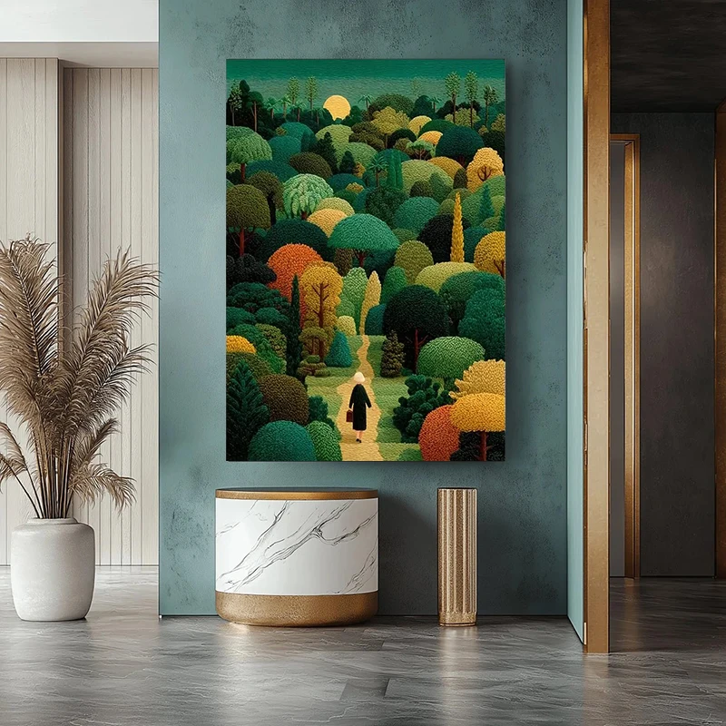 Woman Strolling Through The Forest Poster and Prints Abstract Canvas Painting Wall Art Picture for LivingRoom Home Decor Cuadros