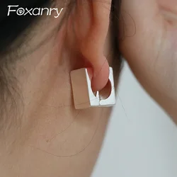 Foxanry orecchini a cerchio Color argento minimalista per le donne gioielli da festa geometrici quadrati semplici di moda coreana prevengono l'allergia