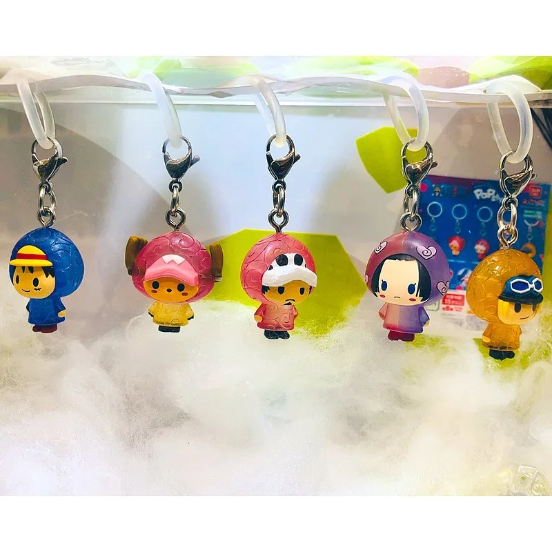 Echter Bandai Regenmantel Stil Schlüsselanhänger Regenschirm Charm mit Ruffy Chopper Boa Hancock Sunny Dolls Actionfigur Modell Spielzeug Geschenke