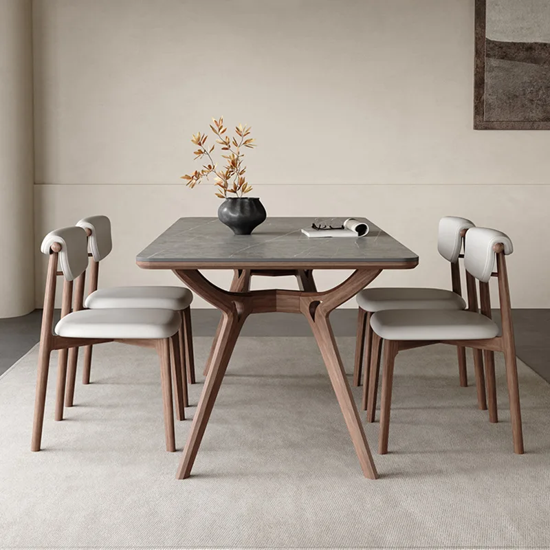 

Italian solid wood dining table household small apartment modern simple custom Nordic full tray gray matte rock slab dining tabl
