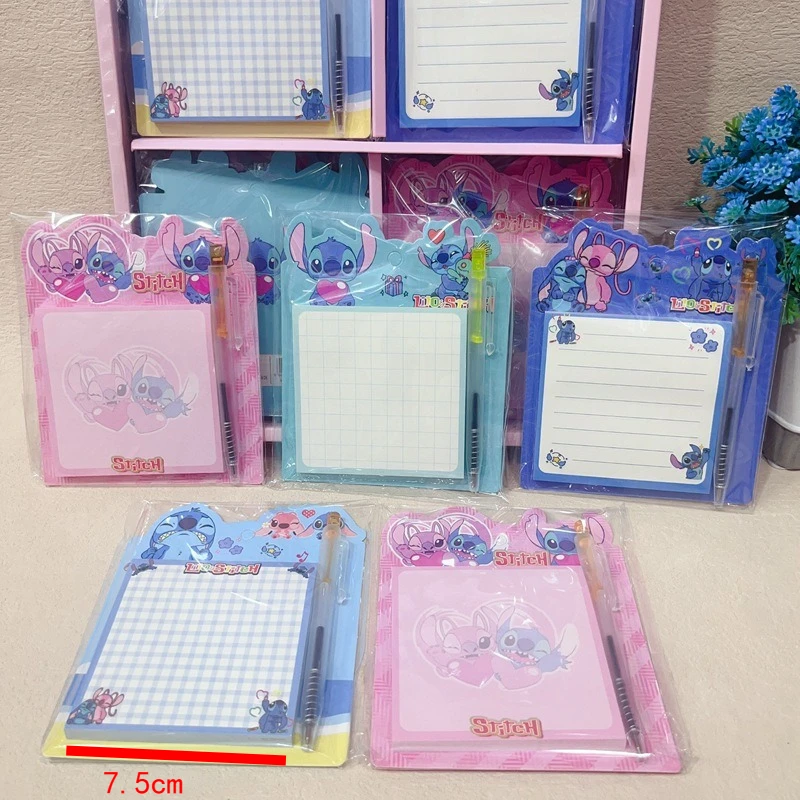 disney stitch Notepad, portable notebook, message note, with pen, cute and portable, for study, home and office supplies