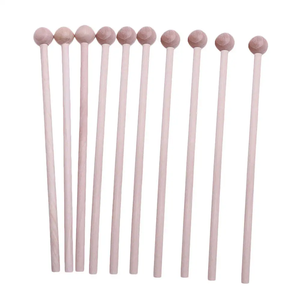 10Pcs Wooden Drumsticks Percussion Mallets Hardwood Ball End Long Handle for Xylophones Woodblocks Rhythm Training