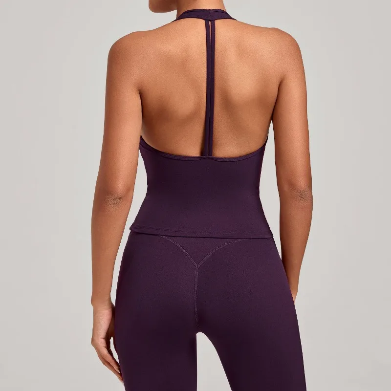 Seamless Gym Workout Halter Neck V-Neck Tight-Fitting Beautiful Back Yoga Vest Quick-Dry Fitness Top Outdoor Running Sports Vest