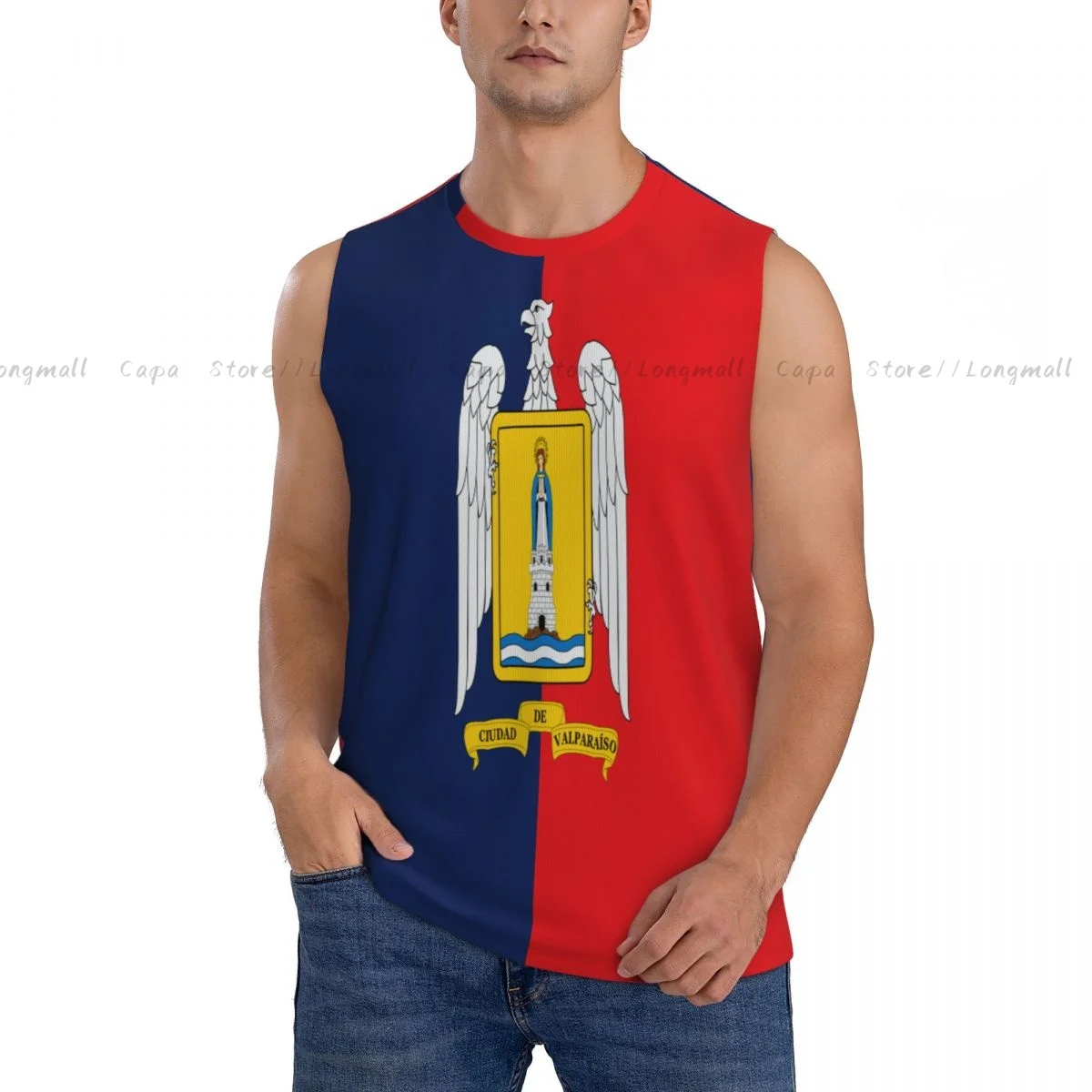 

Мужская летняя майка для фитнеса с флагом Valparaiso Чили, мужская рубашка без рукавов для бега, бодибилдинга, дышащий повседневный мужской жилет