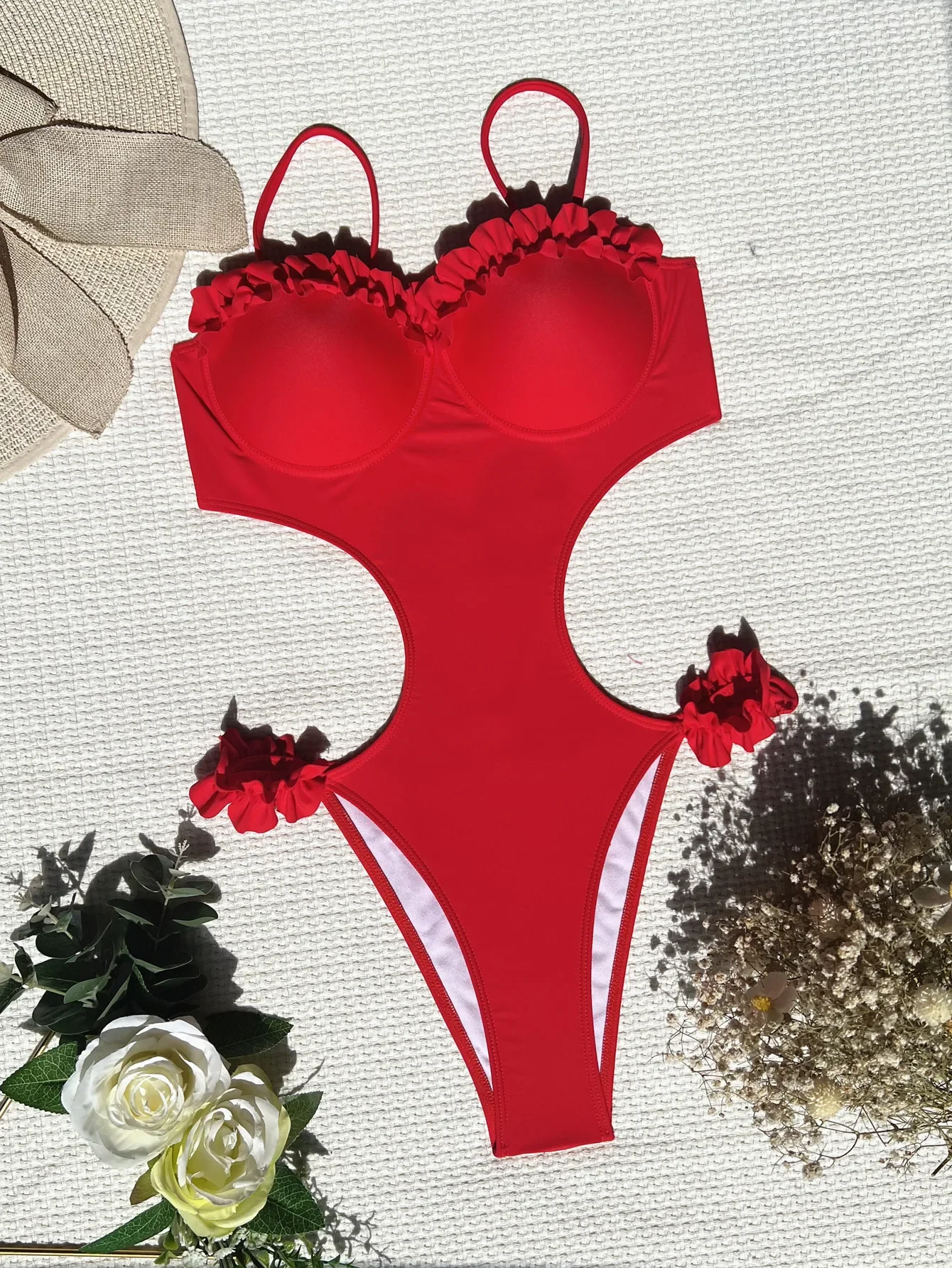 مثير رفع الكشكشة ملابس السباحة قطعة واحدة Underwire الجوف خارج الخصر ثوب سباحة مثير داخلية النساء Biquini لباس سباحة