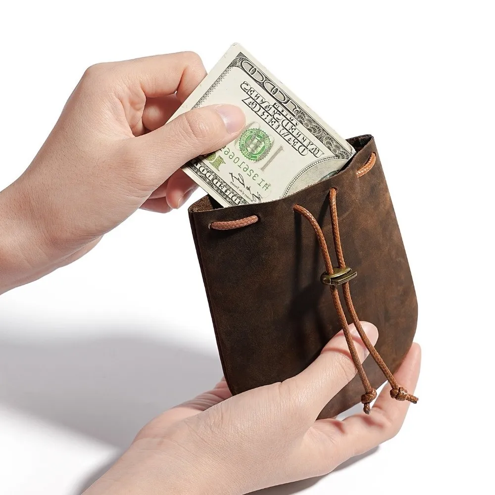 Portable Leather Drawstring Pouch Retro Nordic Style Jewelry Storage Bag Genuine Leather Coin Holders Coin Jewelry Storage