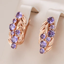 Kinel Shiny Purple Natural Zircon Dangle Earrings for Women 585 Rose Gold Color Vintage Ethnic Bride Wedding Jewelry Best Gift
