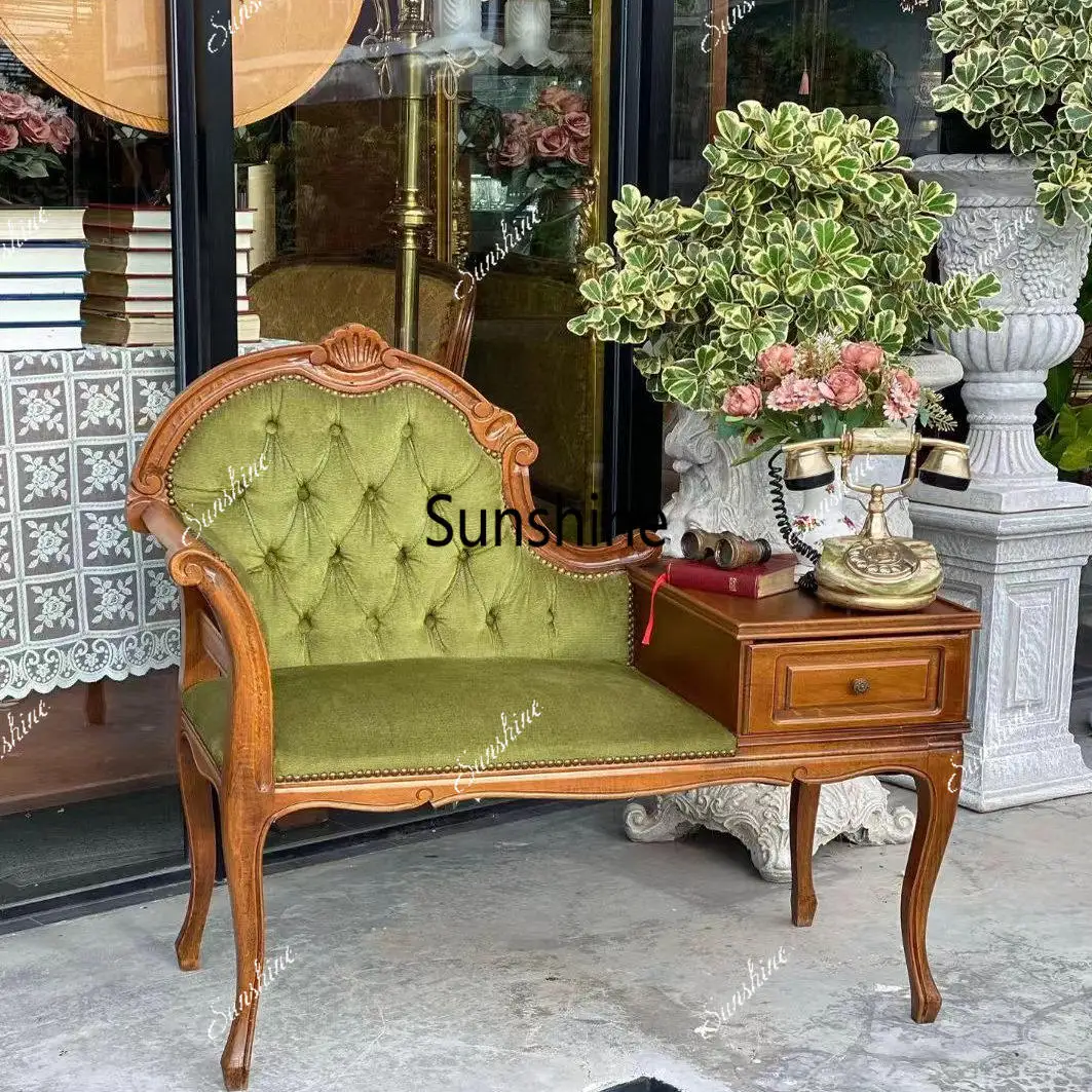 French retro solid wood carving flower concubine chair bedroom leisure