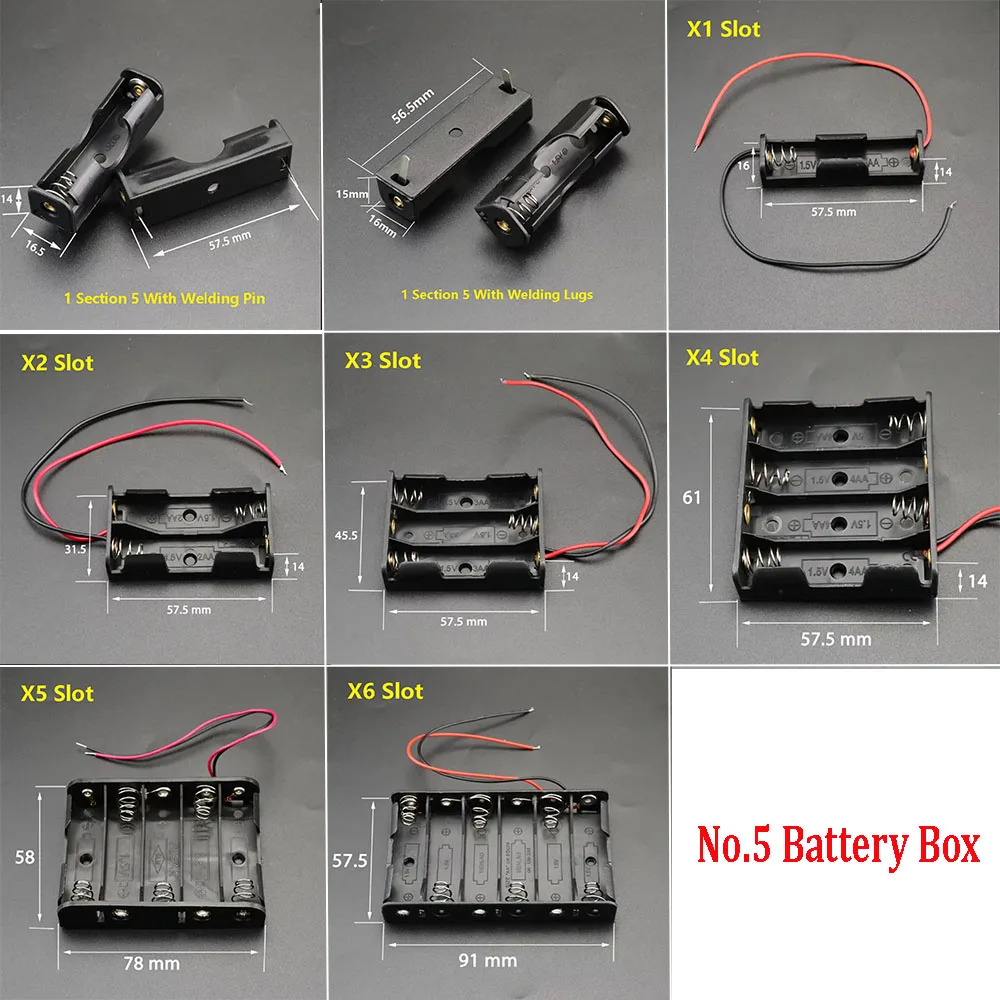 AA No.5 Battery Holder Cases 1X2X3X4X5X6X  Storage Box Case 1 2 3 4 5 6 Slot AA Batteries Container With Wire Lead