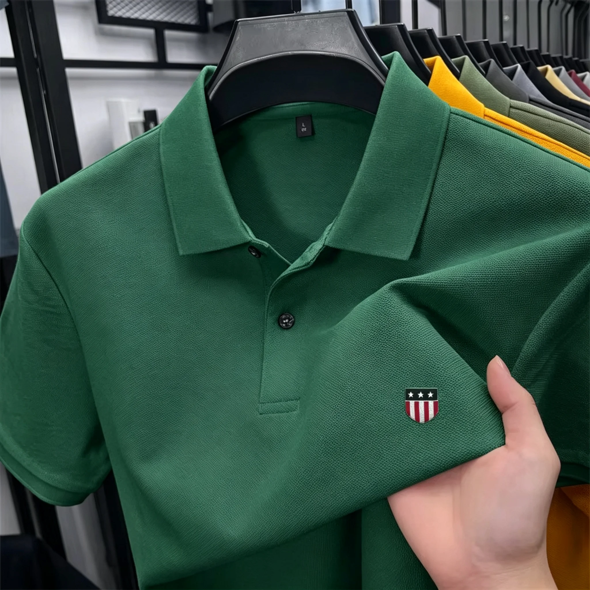 Herren Sommer Stehkragen Poloshirt Bedrucktes Kurzarm-T-Shirt Atmungsaktive Business-Casual-Herrenbekleidung für den täglichen Büroalltag – Detail 9