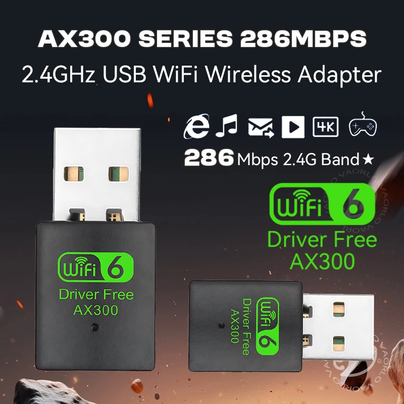 USB-адаптер VAORLO WIFI 6, сетевая карта AX300, мини-USB-ключ, 2,4 ГГц, 802.11AX, беспроводной ключ-приемник для Win 7/10/11 Drive Free