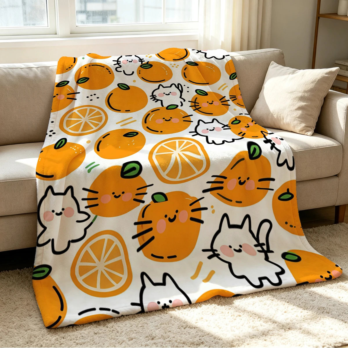 Orange Joy Blanket Soft Cozy Throw for Sofa Bed Festive Holiday Decor Gift for Kids and Adults,Lightweight and Warm