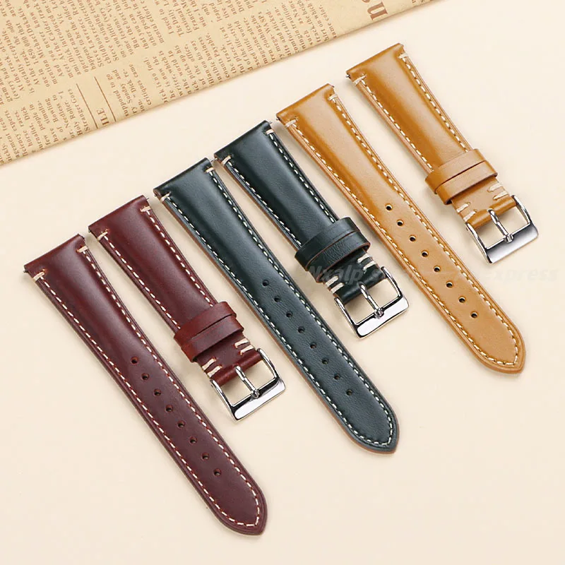 Vintage Calfskin Watch Strap 20mm 22mm 24mm Universal Cowhide Stitching Watchband Quick Release Watch Accessories Pin Buckle