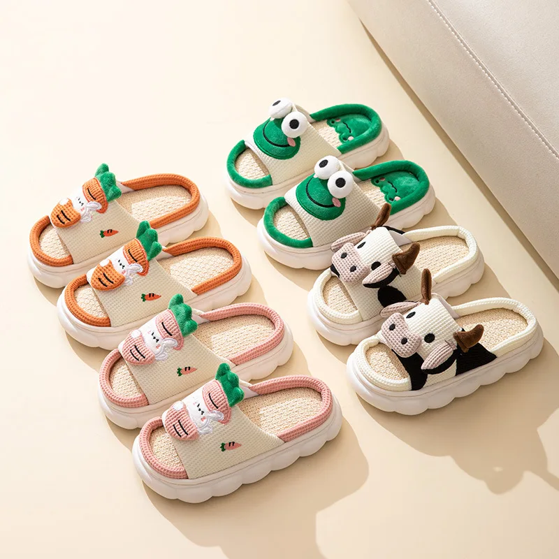 Children's Four Seasons Linen Slippers Children's Four Seasons Linen Home Boys and Girls Linen Thick PVC Thickened Slippers