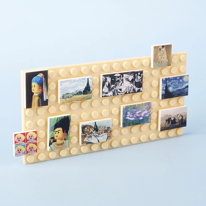 MOC World Famous Paintings Figures Building Blocks Starry Sky Mona Lisa DIY Printed Pattern Accessory Tile Brick Kids Toy Gifts