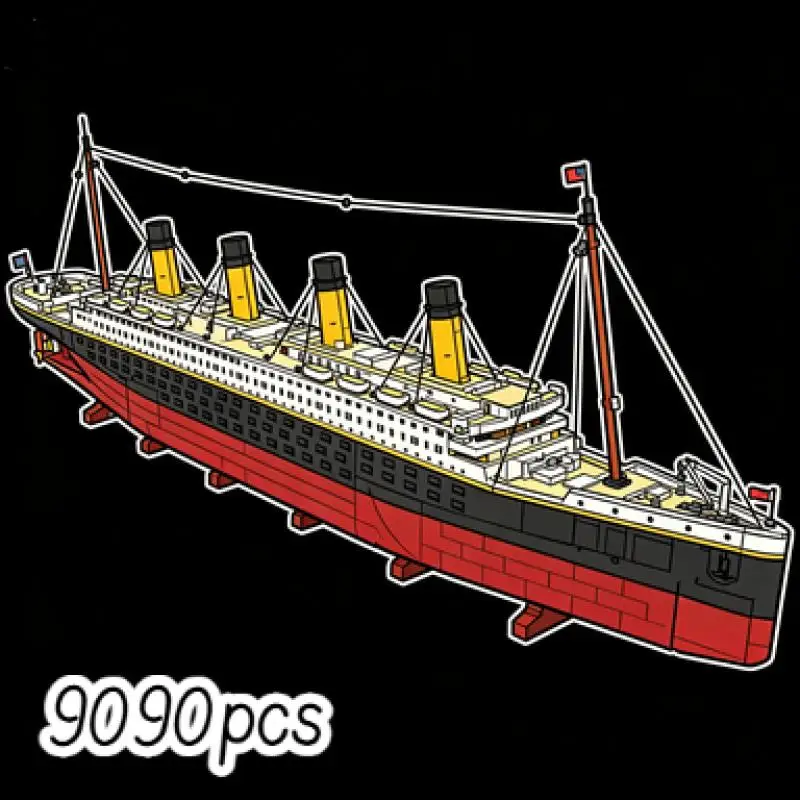 Hot Toys New 9090pcs Classic Movies Large Cruise Boat Ship Unsinkable Giant Ship  Steamship Model Toy For Ornament Gift