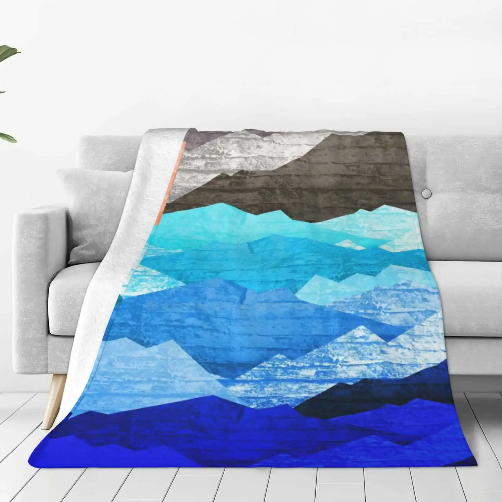 The Mountains And The Sea New Selling Custom Print Flannel Soft Blanket Waves Hills Mountain Range Vector Texture Stone