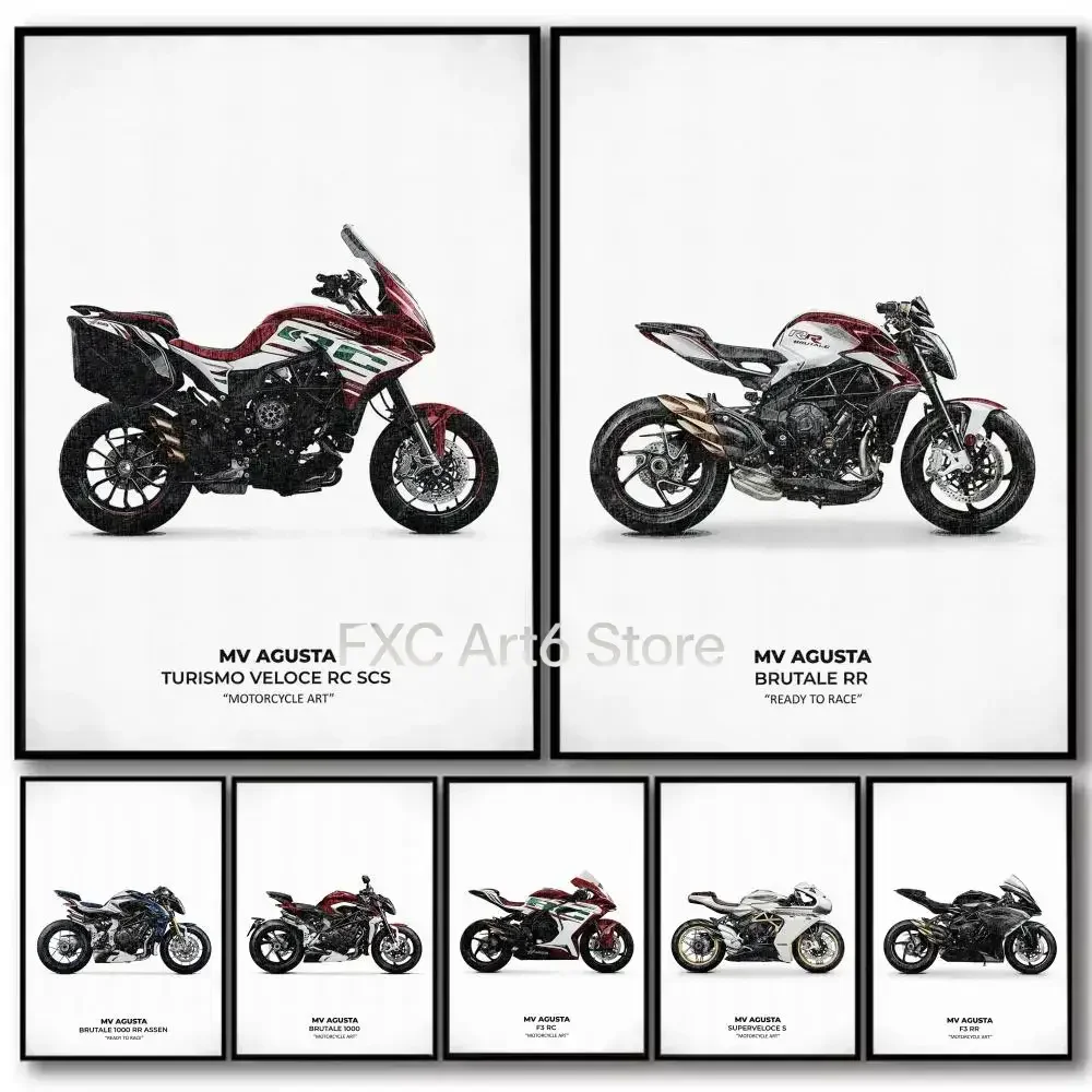 1PC frameless Cool Motorcycle A_AgustaS Design HD Linen Canvas Poster Wall Art Prints for Living Room Bedroom Office Home Decora