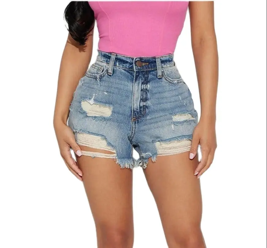 

2023 Summer New INS Style Retro Ripped Denim Shorts For Women Fashion Tassel Sexy Straight Jeans Shorts XS-L Drop Shipping