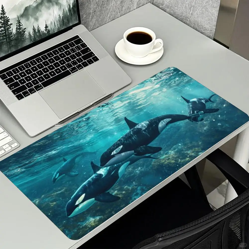 Blue Ocean Underwater Orca Killer Whale Large Desk Mouse Pad Non Slip Rubber Keyboard Mat For Office Laptop Gaming Setup