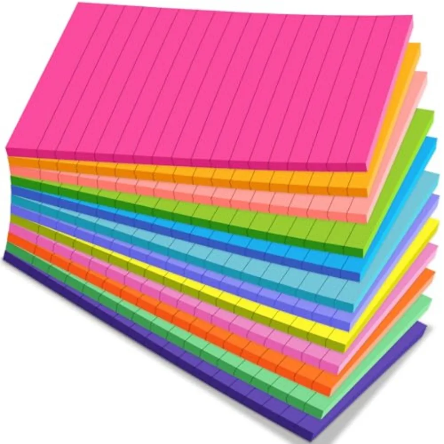 

12 Pack Lined Sticky Notes 4x6 Inch 12 Bright Colors - Sticky Note with Lines Strong Adhesive and No Rese - Large Sticky Notes