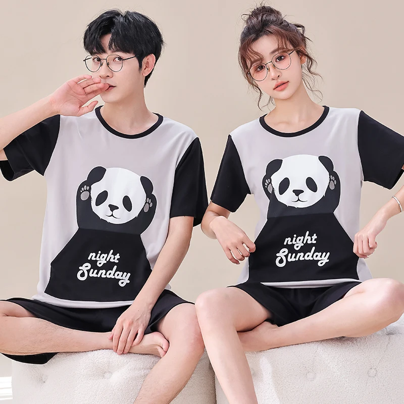 New summer lovers pajamas animal panda cute girls nightwear pijamas mujer sleepwear men big yards XXXXL pyjamas for couples