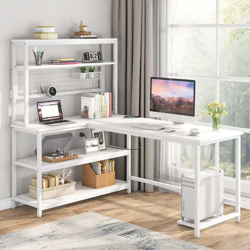 

Tribesigns 55" Large Computer Desk with Wireless Charging 5 Storage Shelves, Office Desk Study Table Writing Desk Workstation