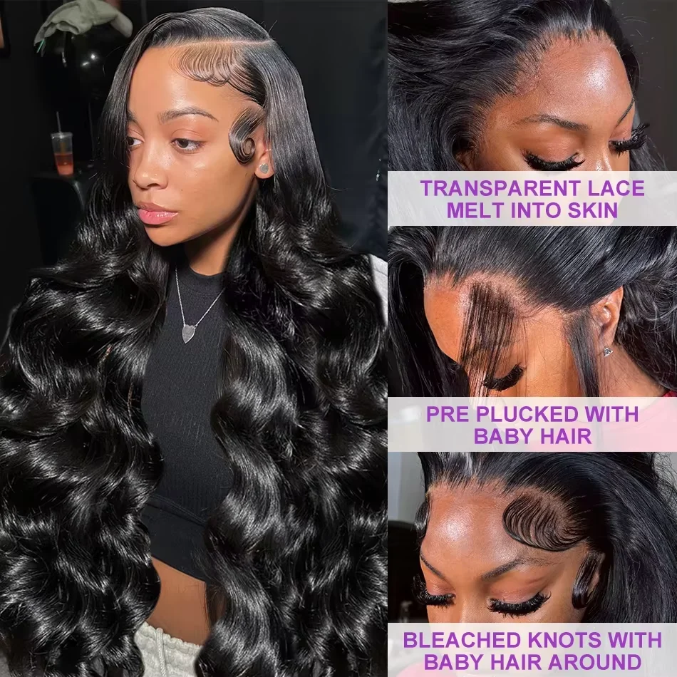 300% 40 30 Inch Body Wave Lace Front Human Hair Wigs For Black Women Brazilian Pre Plucked Loose Wave 13x6 HD Lace Frontal Wig