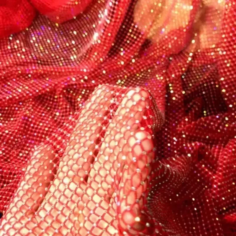 Shiny Rhinestone Stretch Fishing Net Fabric for Dress Skirt Costume DIY Sewing 50x120cm Luxurious Crystal Fishnet Fabric